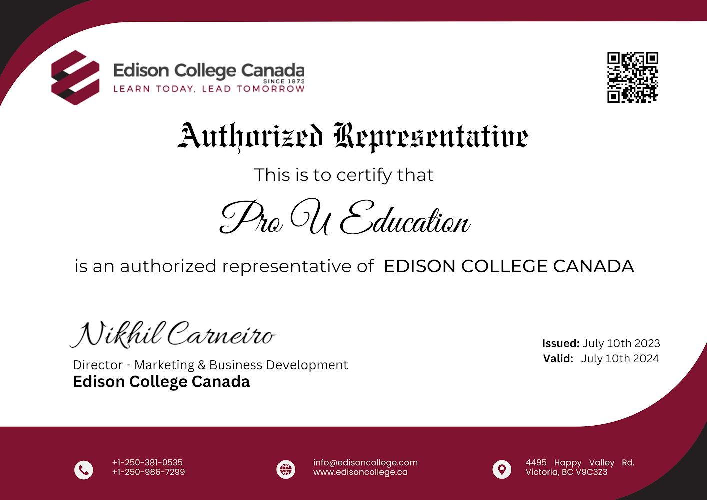 edison college canada certificate